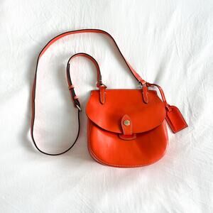 Dooney & Bourke Alto Orange Leather Saddle Crossbody Bag Purse